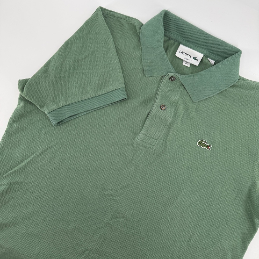 Lacoste Classic Fit Polo Shirt Mens Medium Green Short Sleeve Pique Cotton Logo
